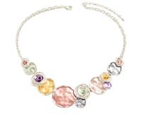 Multi Colored Enamel Rose Oil Drop Necklace, Silver/Length 45cm / Outer 7cm Women's Necklace Irregular Round Rose Petals Collarbone Chain.