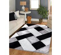 Multi Colored Shaggy Rugs Large Area Rugs for Living Room Bedroom Soft Thick Pile Modern Shimmer Shaggy Rugs Floor Mats (Black White, 60 x 110 cm)