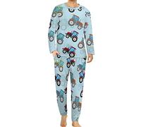 Multi-colored Tractors Men's Pajamas Set Long-Sleeve Soft PJ Sleepwear Loungewear Nightwear Sleeping Suit 3XL