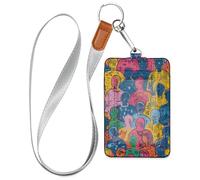 Multi-Colorful People Work Badge Holder with Lanyard and 3-Card Capacity Name Card Holders for Staffs Officers Students Doctors Employees