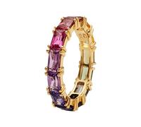 Multi Colorful Zircon Women's Ring Simple Fashion Jewelry Popular Accessories Thin Stacking Rings (Gold, 7)