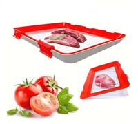 Multi-Colors 12"X8.6" Stackable Stretch Fresh Storage Trays, Silicone Food Storage Trays, Reusable Food Preserving Tray with Buckle, Food Storage Container for Fridge Vegetable Fruit Meat (red 1pcs)
