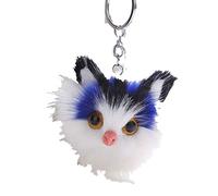 Multi Colors Man-Made Hair Owl Pendant Keychain Cute Kitten Hair Ball Pendant Cat Pendant Key Ring Bag Accessories Gift Royal BlueFashion Processed