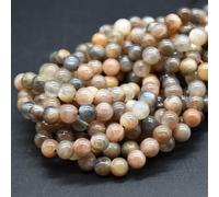 Multi-Colour Black Moonstone Semi-Precious Gemstone Round Beads - 6mm - 15'' Strand