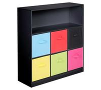 (Multi Colour, Black) Wood White Black 7 Cubed Storage Units 6 Drawers