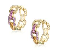 Multi-Colour Crystal Oval Hoop Earrings for Women 925 Sterling Silver Post Small Pearl CZ Rhinestone Hoop Earrings for Women, Large, Copper, Pearl