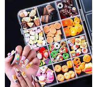 Multi-Colour Cute Gourmet Bakery Resin Charms - 12-Compartment DIY Nail Art Decorations, Handmade Crafts Accessories for Women & Teens, Miniature Food Decor for Jewelry, Scrapbooking, Phone Cases