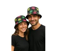 Multi Colour Leaf Print Bucket Hat - Set of 2 Matching Sun Hats for Couples - Lightweight Foldable Tropical Festival Hats for Summer Holidays, Beach Trips, Travel & Outdoor Adventures