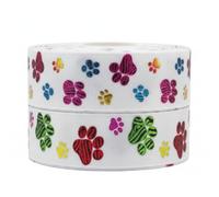 Multi Colour Paw Print 2m x 22mm Wide for Personalised Birthday Cake Decoration Ribbon & Decorating Ideas for Present Gift Wrap Bows Toppers or Wrapping for Bags Box Balloon String Cards Art Craft
