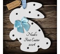 Multi-Colour Personalised Baby's 1st First Easter Bunny Rabbit Wooden Hanging Gift Plaque (White #3)