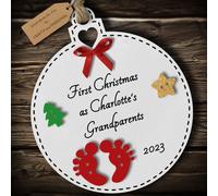 Multi-Colour Personalised Baby's First 1st Christmas as Grandparents Bauble tree decoration wooden hanging ornament keepsake gift for Grandma Grandpa (White #1)