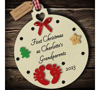Multi-Colour Personalised Baby's First 1st Christmas as Grandparents Bauble tree decoration wooden hanging ornament keepsake gift for Grandma Grandpa (Ivory #1)