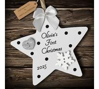 Multi-Colour Personalised Baby's First 1st Christmas Bauble Star tree decoration gift wooden hanging ornament keepsake for boy or girl (White #5)