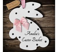Multi-Colour Personalised Easter Basket Tag Bunny Rabbit Wooden Hanging Gift Plaque (White #2)
