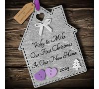 Multi-Colour Personalised First 1st Christmas in Your/Our New Home Bauble tree decoration wooden house hanging ornament keepsake gift for couple or family (Silver #3)