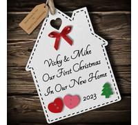 Multi-Colour Personalised First 1st Christmas in Your/Our New Home Bauble tree decoration wooden house hanging ornament keepsake gift for couple or family (White #1)