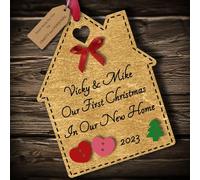 Multi-Colour Personalised First 1st Christmas in Your/Our New Home Bauble tree decoration wooden house hanging ornament keepsake gift for couple or family (Gold #2)