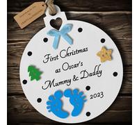 Multi-Colour Personalised First Christmas as Mummy and Daddy Bauble tree decoration wooden hanging ornament keepsake gift for parents babys 1st Christmas (White #3)