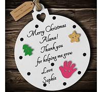 Multi-Colour Personalised Nursery Teacher Merry Christmas Bauble tree decoration wooden thank you hanging ornament keepsake gift present for childminder keyworker (White #2)