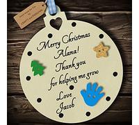 Multi-Colour Personalised Nursery Teacher Merry Christmas Bauble tree decoration wooden thank you hanging ornament keepsake gift present for childminder keyworker (Ivory #3)