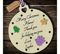Multi-Colour Personalised Nursery Teacher Merry Christmas Bauble tree decoration wooden thank you hanging ornament keepsake gift present for childminder keyworker (Ivory #4)