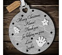 Multi-Colour Personalised Nursery Teacher Merry Christmas Bauble tree decoration wooden thank you hanging ornament keepsake gift present for childminder keyworker (Silver #1)