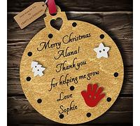 Multi-Colour Personalised Nursery Teacher Merry Christmas Bauble tree decoration wooden thank you hanging ornament keepsake gift present for childminder keyworker (Gold #2)