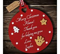 Multi-Colour Personalised Nursery Teacher Merry Christmas Bauble tree decoration wooden thank you hanging ornament keepsake gift present for childminder keyworker (Deep Red #2)
