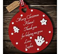 Multi-Colour Personalised Nursery Teacher Merry Christmas Bauble tree decoration wooden thank you hanging ornament keepsake gift present for childminder keyworker (Deep Red #1)