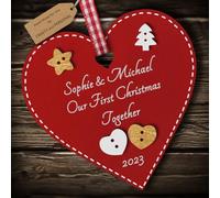 Multi-Colour Personalised Our First Christmas Together Bauble tree decoration wooden heart hanging ornament keepsake for couple (Deep Red #2)
