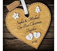 Multi-Colour Personalised Our First Christmas Together Bauble tree decoration wooden heart hanging ornament keepsake for couple (Gold #1)