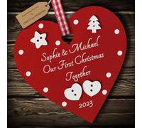 Multi-Colour Personalised Our First Christmas Together Bauble tree decoration wooden heart hanging ornament keepsake for couple (Deep Red #1)