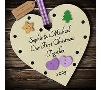 Multi-Colour Personalised Our First Christmas Together Bauble tree decoration wooden heart hanging ornament keepsake for couple (Ivory #2)