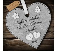 Multi-Colour Personalised Our First Christmas Together Bauble tree decoration wooden heart hanging ornament keepsake for couple (Silver #1)