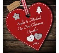 Multi-Colour Personalised Our First Christmas Together Bauble tree decoration wooden heart hanging ornament keepsake for couple (Deep Red #2)