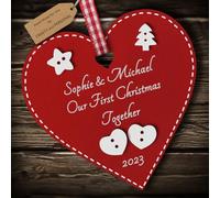 Multi-Colour Personalised Our First Christmas Together Bauble tree decoration wooden heart hanging ornament keepsake for couple (Deep Red #1)