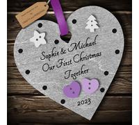 Multi-Colour Personalised Our First Christmas Together Bauble tree decoration wooden heart hanging ornament keepsake for couple (Silver #3)