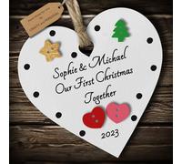 Multi-Colour Personalised Our First Christmas Together Bauble tree decoration wooden heart hanging ornament keepsake for couple (White #1)