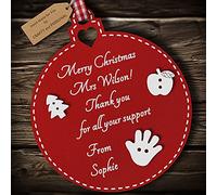 Multi-Colour Personalised School Teacher Merry Christmas Bauble tree decoration wooden thank you hanging ornament keepsake gift present for tutor mentor (Deep Red #1)