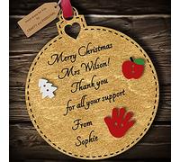 Multi-Colour Personalised School Teacher Merry Christmas Bauble tree decoration wooden thank you hanging ornament keepsake gift present for tutor mentor (Gold #2)