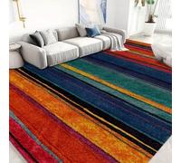 Multi Colour Striped Area Rug, 70x140cm Funky Retro Multi-Colour Striped Carpet Mid-Century Modern Abstract Carpet, Bold Painted Lines Non-Slip Floor Rugs for Living Room Bedroom Lounge Office
