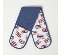 HOMESCAPES Pure Cotton Navy Double Oven Glove with Union Jack Design 85 x 18 cm Washable Kitchen Linen