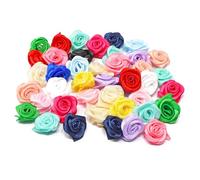 Multi Coloured 15mm Miniature Satin Ribbon Rose Flowers Decorative Craft Flowers (100)
