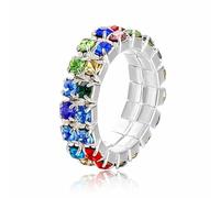 Multi Coloured 2 Row Adjustable Stretch Ring Finger Toe Bridesmaid Fancy Party Dress Jewellery Women Girls Ladies