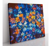 Multi Coloured Autumn Leaves in Abstract Modern Canvas Wall Art Print Ready to Hang, Framed Picture for Living Room Bedroom Home Office Décor, 50x50 cm (20x20 Inch)