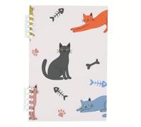 Multi-Coloured Cartoon Cats Notebook, Fish Bones A5 Notebooks, Lined Paper Ring Binder Notebook 120Pages/60Sheets, Lined Journal for Work, Note Books for Note Taking, Journaling Supplies Women Man
