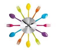 Multi-Coloured Cutlery Wall Clock, bold colours, battery powered, metal plastic