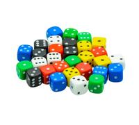 Multi Coloured D6 Dice Pack (30) - 10mm Small 6 Sided Dice in 6 Mixed Colours, White, Black, Green, Blue, Red & Yellow