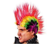 Multi Coloured Mohican Wig Rainbow Punk Rocker Jonny Rotten Fancy Dress
