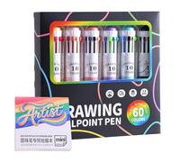 Multi-coloured Pen 0.8 mm Retractable Pen with 60 Colours and Notebook - Writing Stationery, Office Teachers Students Agenda Diary Parties Classroom